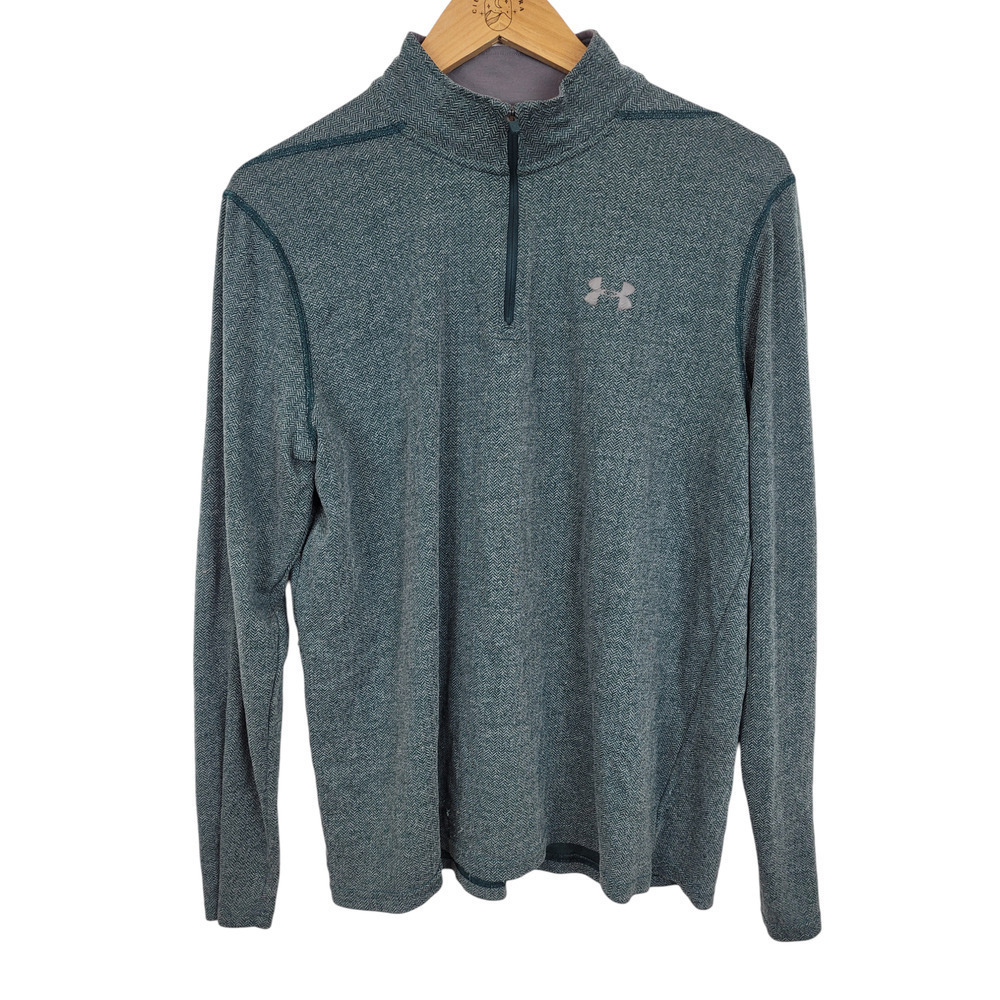 Under Armour Men's 1/4 Zip Long Sleeve Pull Over Green Heather Loose Fit Shirt